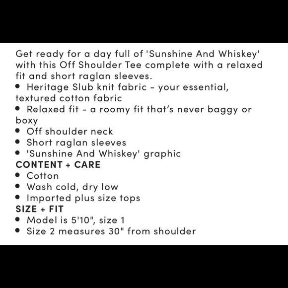 Torrid Off Shoulder Heritage Slub Sunshine & Whiskey Tee Sz 4X - Picture 16 of 16